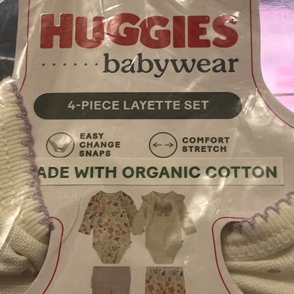 Huggies Babywear‎ 4 Piece Layette Set Pink Floral Organic Cotton 6M